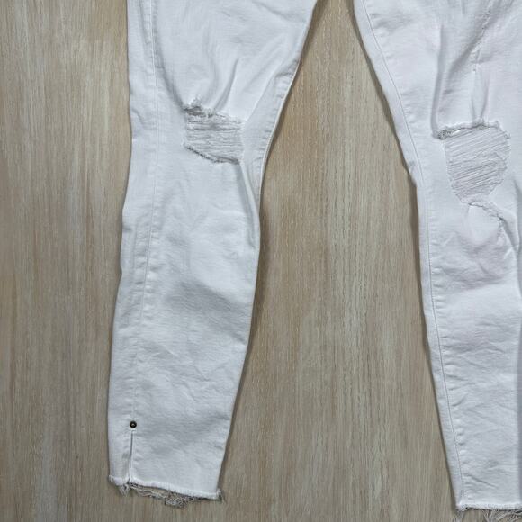 FRAME Le High Skinny Crop Jeans White Distressed Frayed Hem Stretch Denim 30 - Picture 5 of 16